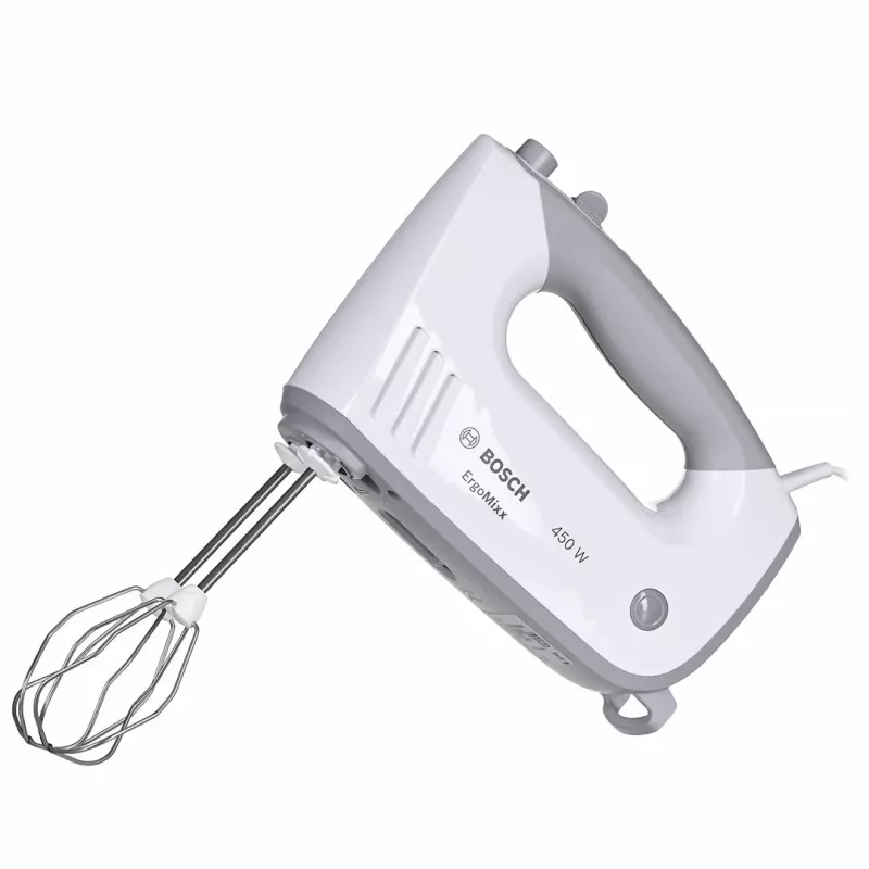 Handmixer Bosch MFQ36480 – 450 W, 5 standen met turbo, grijs/wit, gardes en kneedhaken