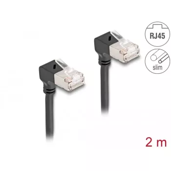 DeLOCK RJ45 netwerkkabel Cat.6A S/FTP slank 90° naar beneden 2 m zwart
