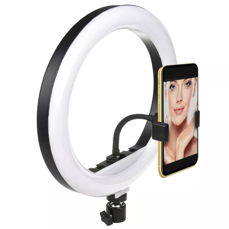 Maclean MCE610 10 12W LED ringlicht met statief en Bluetooth-ontspanner, 3 kleuren, 10 helderheidsniveaus, 10% -100% instelbare helderheid, 160 LED, smartphone-houder, verlichtingslicht