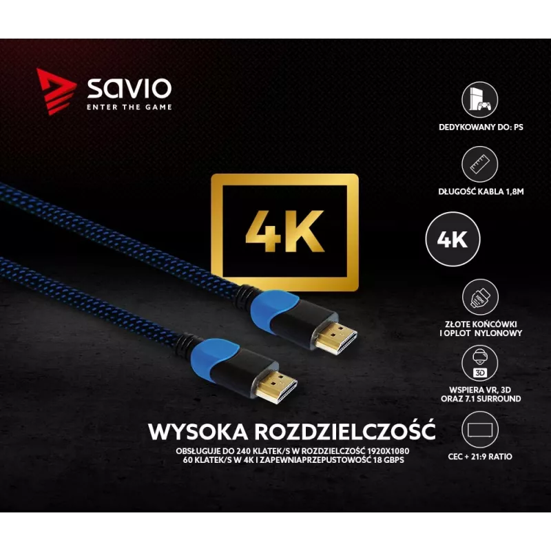 Savio GCL-02 HDMI-kabel 1,8 m HDMI Type-A (standaard) zwart, blauw