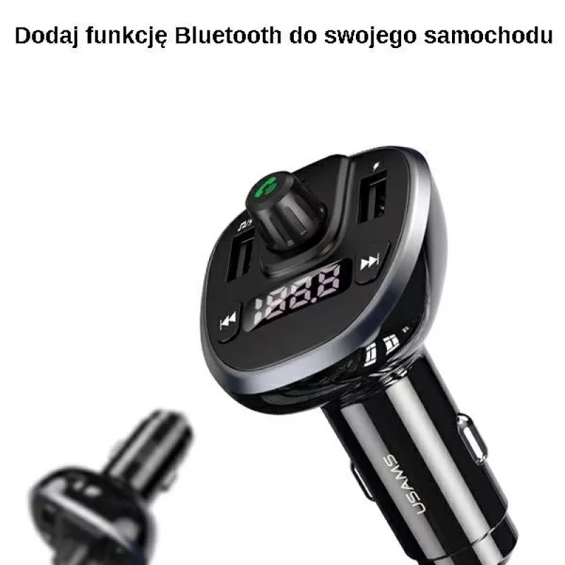 USAMS US-CC115 C21 fm-transmitter voor in de auto met dubbele USB-oplader, Bluetooth 5.0, 3,4 A, zwart