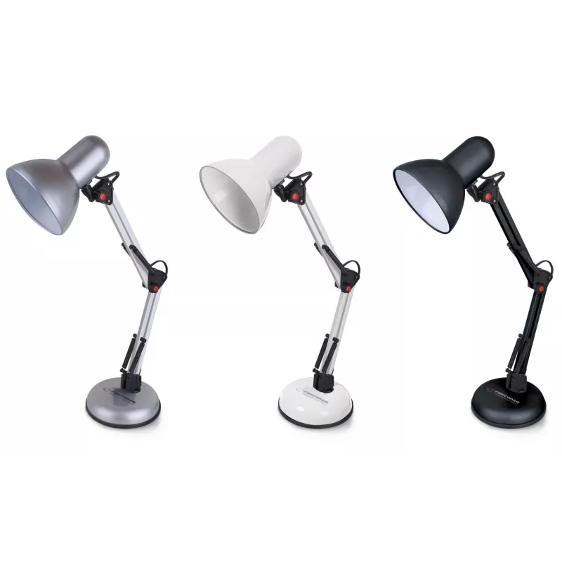 Tafellamp ESPERANZA AVIOR E27 12W LED, zwart, in hoogte verstelbaar, flexibele arm, E27-fitting