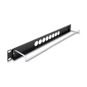 DeLOCK 67060 19-inch D-type patchpanel met trekontlasting, 8 poorten gecentreerd, 1HE, zwart
