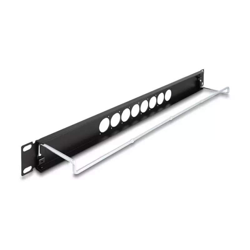 DeLOCK 67060 19-inch D-type patchpanel met trekontlasting, 8 poorten gecentreerd, 1HE, zwart
