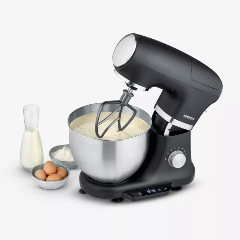 Keukenmachine Severin KM 3898 1000 W 5,5 L zwart geborsteld staal zilver