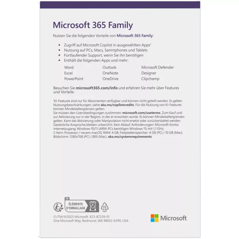 Microsoft 365 Family Box Pack 1 jaar tot 6 personen Android iOS Windows MacOS