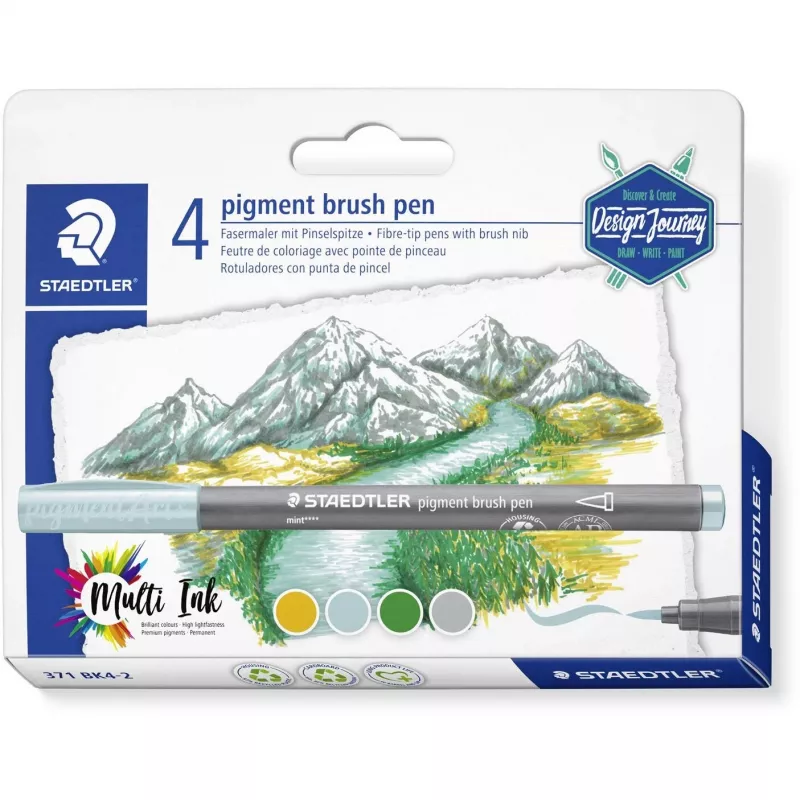 Staedtler Design Journey 371 BK4-2 pigment penseelstiftenset, Lake Colors, 4-delig