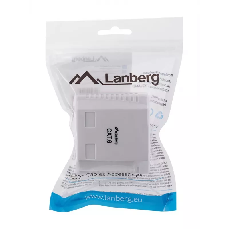 LANBERG opbouwdoos RJ-45 Cat6 OU6-0002-W wit, 2 bussen, 30×54×57 mm