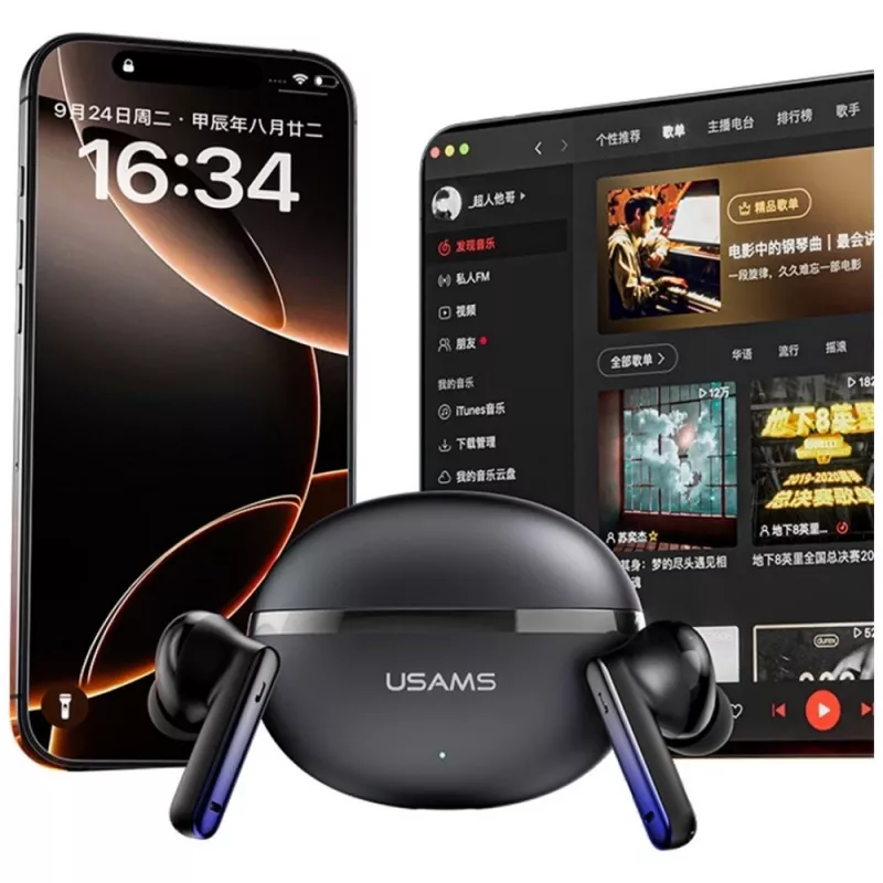 Bluetooth-hoofdtelefoon Usams TWS E02 ANC+ENC zwart