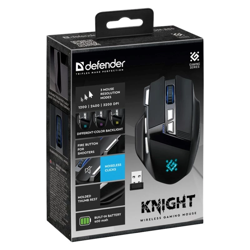 Muis DEFENDER GM-885 KNIGHT RF WIRELESS 3200dpi 8P zwart