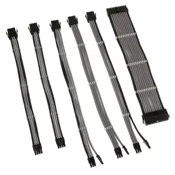 Gevlochten kabelverlengingsset Kolink Core Adept – 6-delige voeding- en moederbordverlengingen, PET-mantel, kopergeleiders, lengtes 300–350 mm