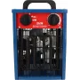 Ventilator-elektrische kachel BLAUPUNKT EH7010 – 2000 W, roestvrijstalen element, IPX4, vloeropstelling, voor tot 22 m², zwart/blauw/rood