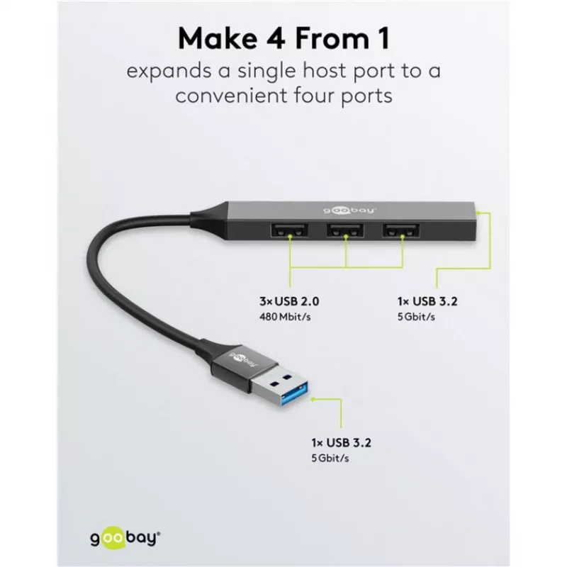 Goobay USB-hub 74456 Type-A 5000 Mbit/s lichtgrijs