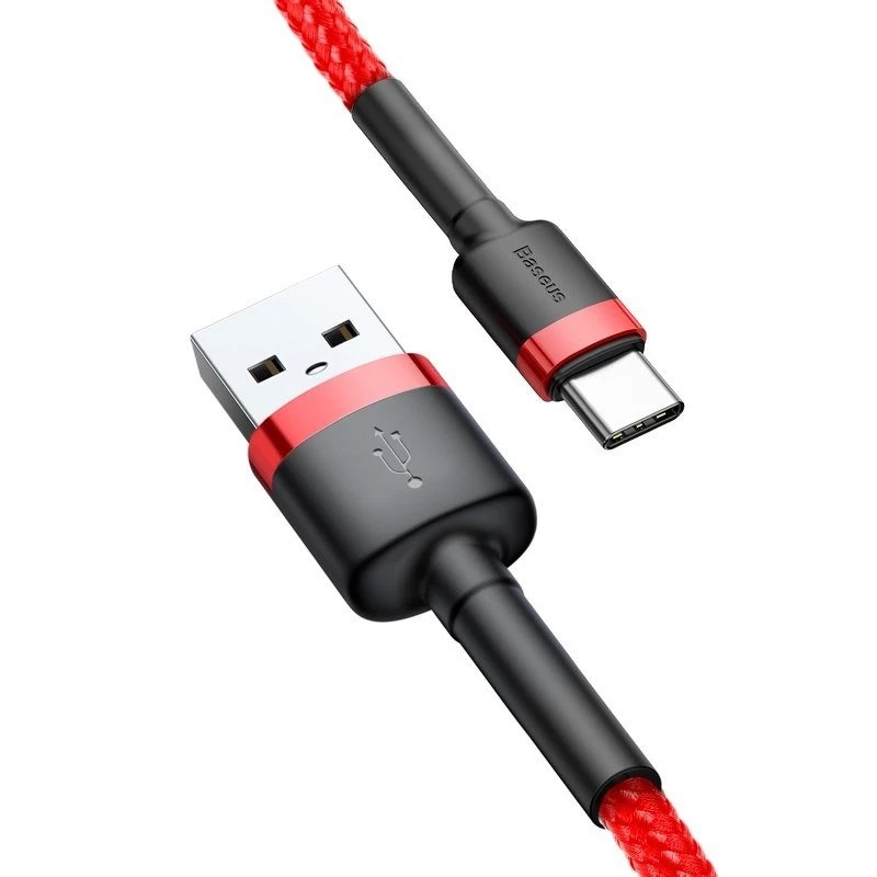 USB-2.0-A-naar-USB-C-kabel Baseus CATKLF-B09 1m QC3.0 nylon gevlochten rood, snel opladen en datasync