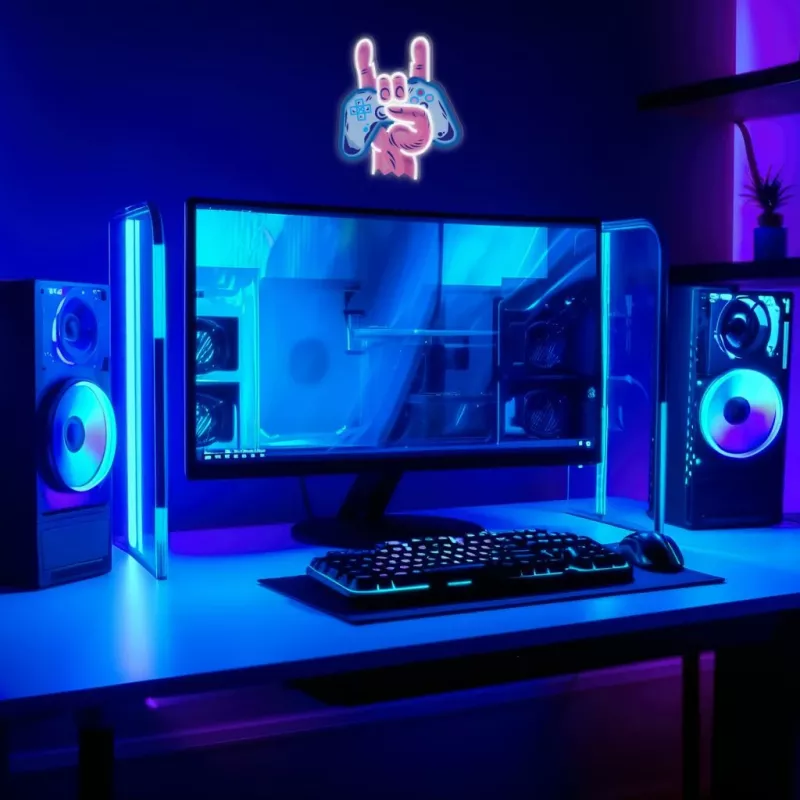 Neon Lights MANTA SNL109MT hand met gamepad neonbord, decoratieve LED-verlichting voor gaming-setup