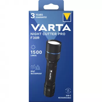 Zaklamp Varta F30R aluminium oplaadbare LED, aluminium behuizing, oplaadbaar