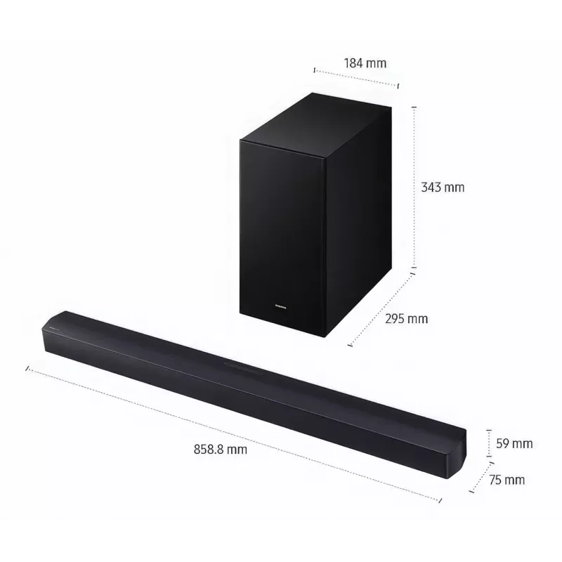 Soundbar Samsung HW-B450F/EN 2.1-kanaals Bluetooth met draadloze subwoofer, 300 W RMS, Dolby Audio, ARC