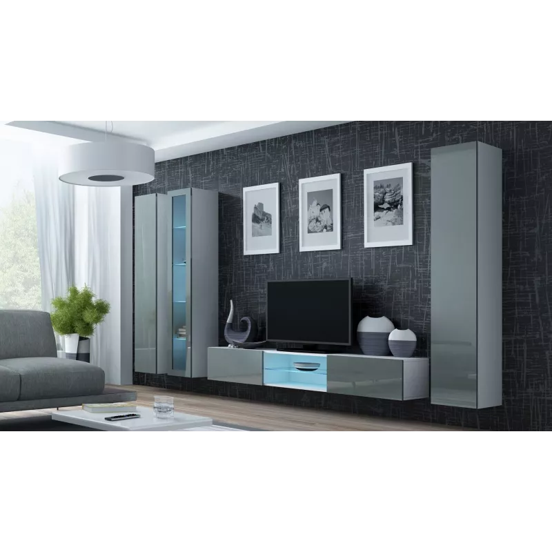 Cama vitrinekast VIGO '180' 180/40/30 wit/grijs glanzend