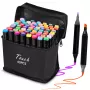 Markeerset Extralink MARKERY 60SZT — 60 stuks, penseel- en ronde punten, kleuren zwart/coral/mint/mokka/sky