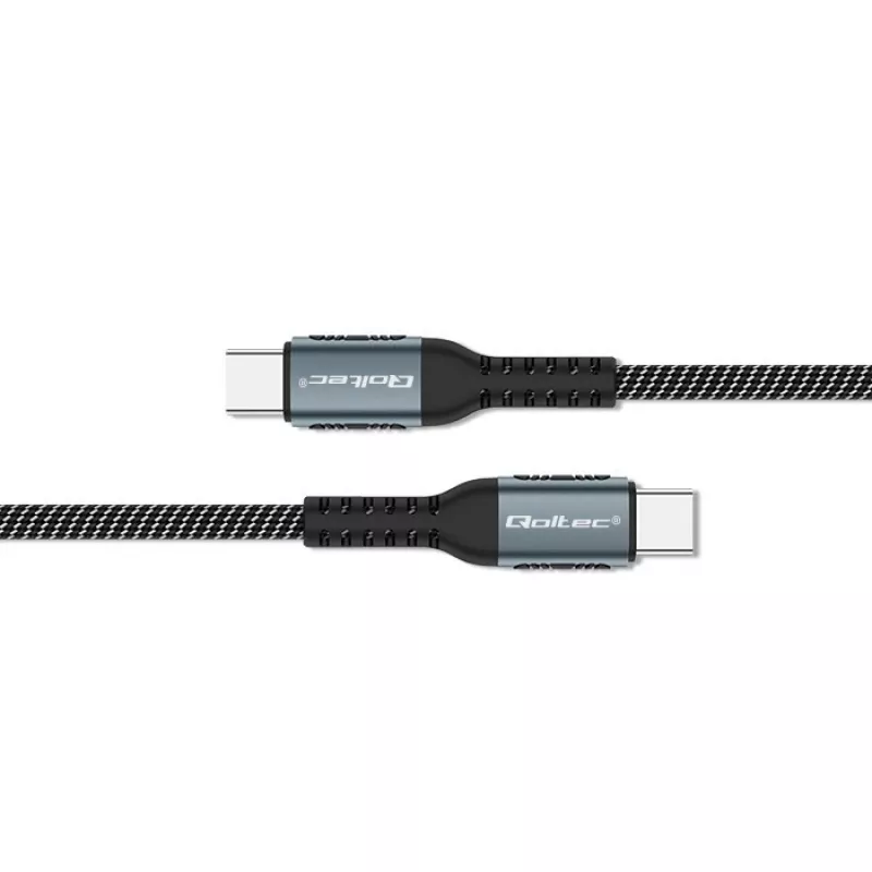 Qoltec 52358 USB-C-naar-USB-C-kabel, USB 2.0, 480 Mbps, 100 W PD, QC 3.0, nylon gevlochten, 1,5 m, zwart