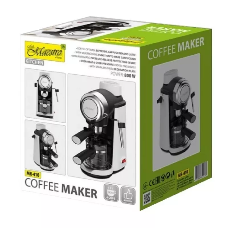 Maestro MR-410 espressomachine met melkopschuimer, 800 W, 3,5 bar, waterreservoir van 240 ml