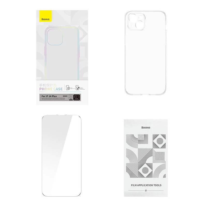 Beschermhoes Baseus Crystal Series voor iPhone 14 Plus met gehard glazen achterkant