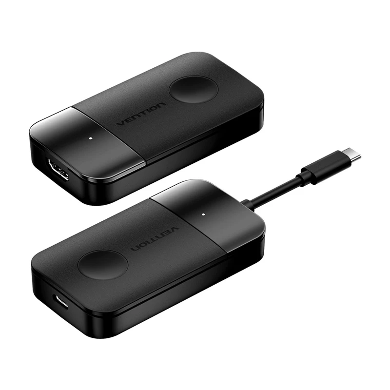 USB-C-naar-HDMI draadloze zender/ontvanger Vention ADOBB — 4K@30Hz, 1×HDMI, USB-C-kabel 1 m, zwart