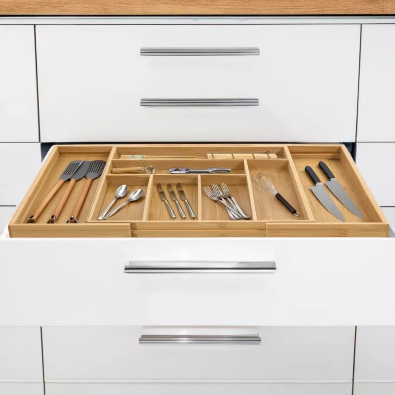 Besteklade-organizer GreenBlue GB379 bamboe-inzet met vakken, natuurlijke afwerking