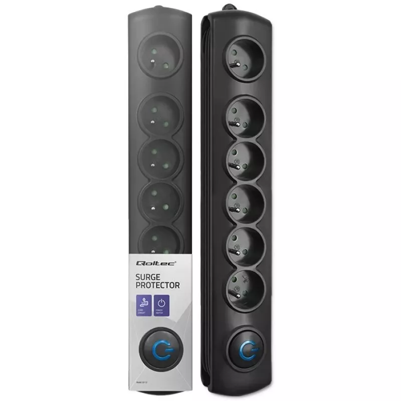 Overspanningsbeveiliging Qoltec 50112 zwart 6 AC-stopcontacten 230V 3m
