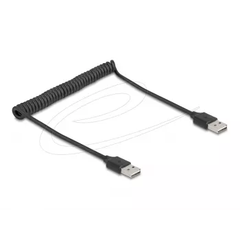 Spiralkabel DeLOCK EASY-USB 2.0 Type-A stekker naar Type-A stekker 0,5 m tot 0,8 m zwart