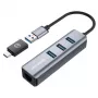 GRAUGEAR USB-hub G-HUB31L-A — USB 3.2 Gen 1 Type-A-host, 3x USB 3.2 Gen 1 Type-A-poorten + RJ-45, 5000 Mbit/s