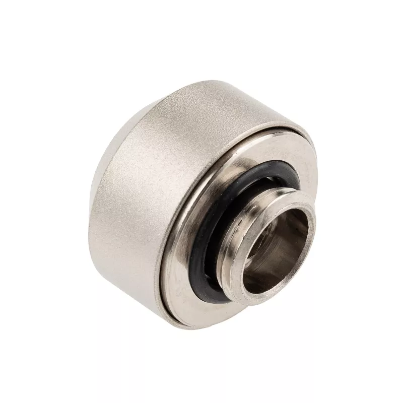 Hardtube fitting 14 mm van OPTIMUS, satijn nikkel — compressieconnector voor starre pc-koelslangen