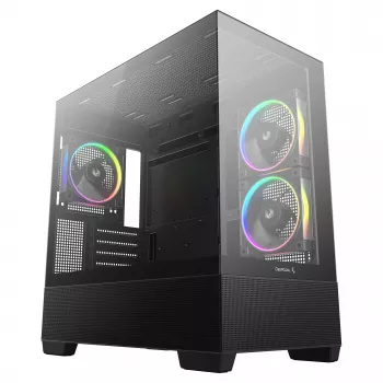 PC midi tower DeepCool CG380 3F – zwart, 235×437×451 mm, ondersteunt 2x120 mm zij- + 1x120 mm achterventilator, voeding onderin, 2,5-inch/3,5-inch HDD
