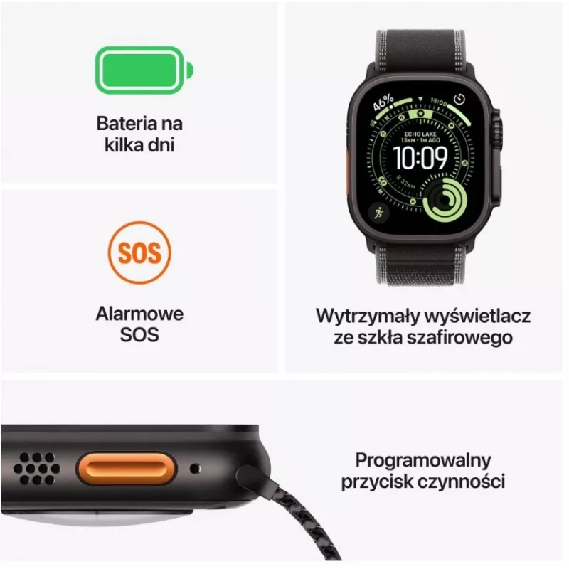 Smartwatch Apple Watch Ultra 3 GPS + Cellular 49mm Black Titanium Case met Black Titanium Milanese Loop Medium
