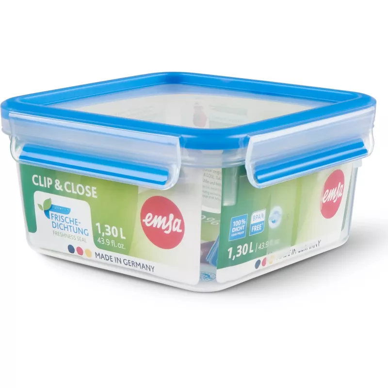 Bewaarblik EMSA Clip&Close 1,3 L vierkant luchtdicht BPA-vrij, model 3110600387