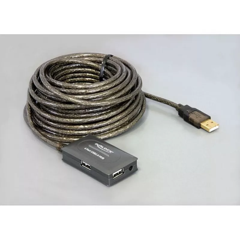 DeLock USB2.0 verlengkabel 10 m actief met 4-poorts hub - hub - 4 x USB2.0 (82748)