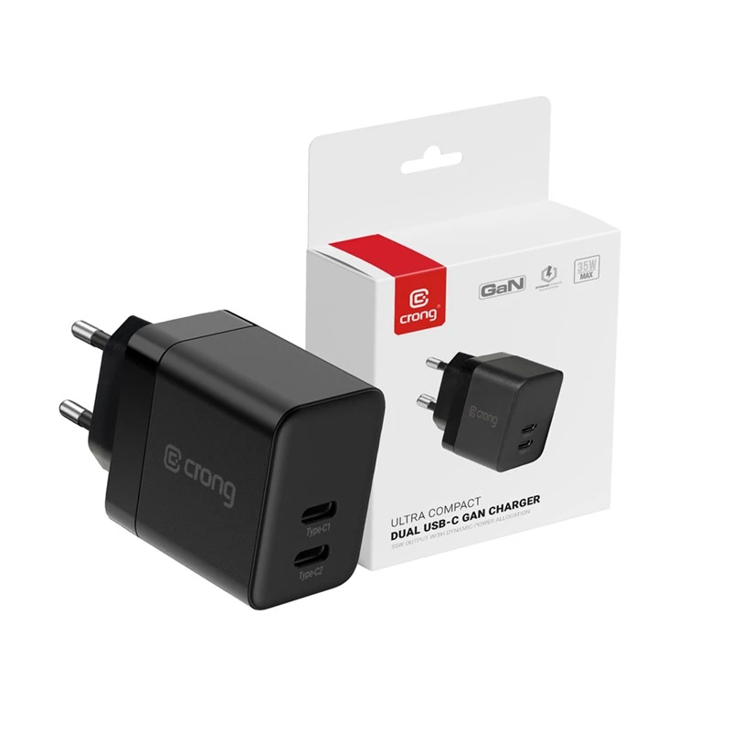 Crong wandlader Ultra Compact GaN 35W PD 3.0 2x USB-C (zwart)