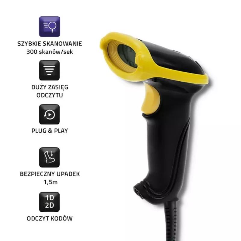 Qoltec 50867 laserbarcodescanner 1D/2D, USB, zwart