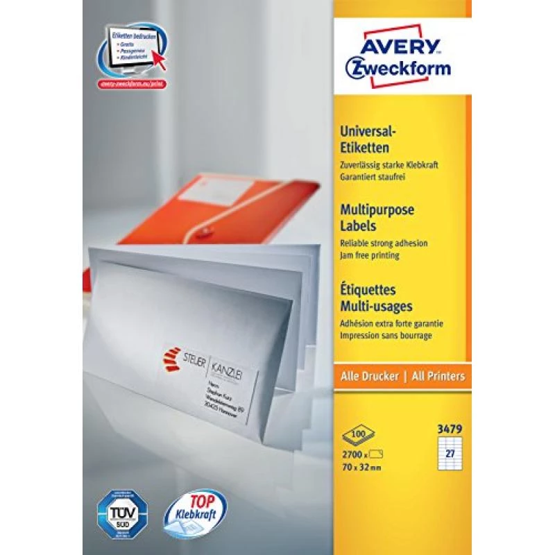 Avery-Zweckform 3479 etiketten wit papier 70x32mm permanente lijm