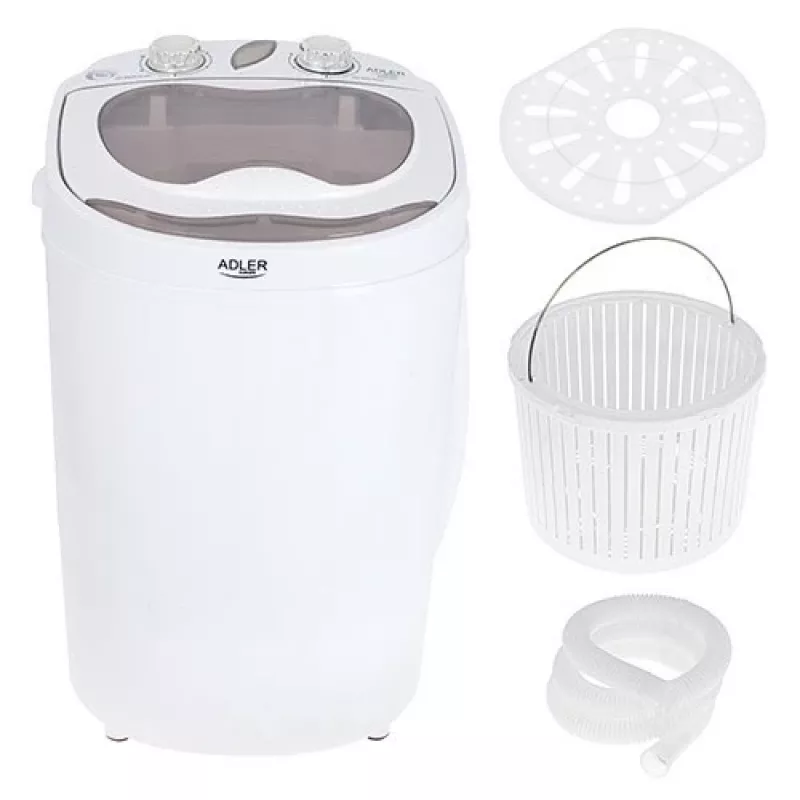 Toplader wasmachine Adler AD 8055, draagbaar, 3 kg inhoud, crème, draaiknop, 150 W