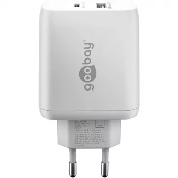USB-C dual-snellader, PD, GaN, 65 watt (wit, 1x USB-C, 1x USB-A, Power Delivery)