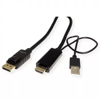 ROTRONIC-SECOMP Roline - videokabel - HDMI, USB (alleen stroom) mannelijk naar DisplayPort mannelijk - 2 m - afgeschermd - zwart - ondersteunt 4K 60 Hz (384