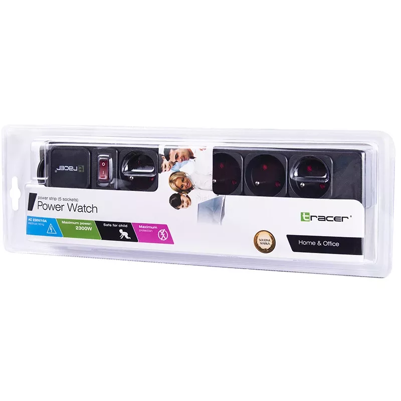 Tracer PowerGear zwart 5 AC-stopcontacten 1,5 m 2300 W