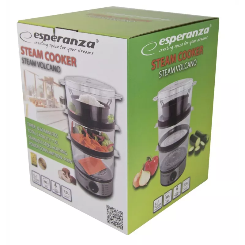 Esperanza Steam Volcano EKG009 stoomkoker, 3 manden, 400 W