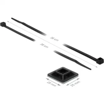 Bevestigingsvoet 25 x 25mm met kabelbinder L 300 x B 4,8mm zwart, 10 paar