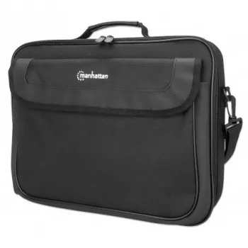 Manhattan Cambridge Laptoptas 15,6 inch, Clamshell-ontwerp, zwart, NIEDRIGER PREIS, vak voor accessoires, documentenvak achter, schouderband (afneembaar), equivalent aan Targus TAR300, notebooktas, drie jaar garantie