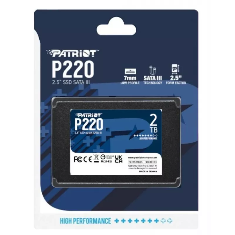 Patriot SSD||P220|2TB|SATA|schrijfsnelheid 500 MBytes/sec|leessnelheid 550 MBytes/sec|2,5|TBW 960 TB|P220S2TB25