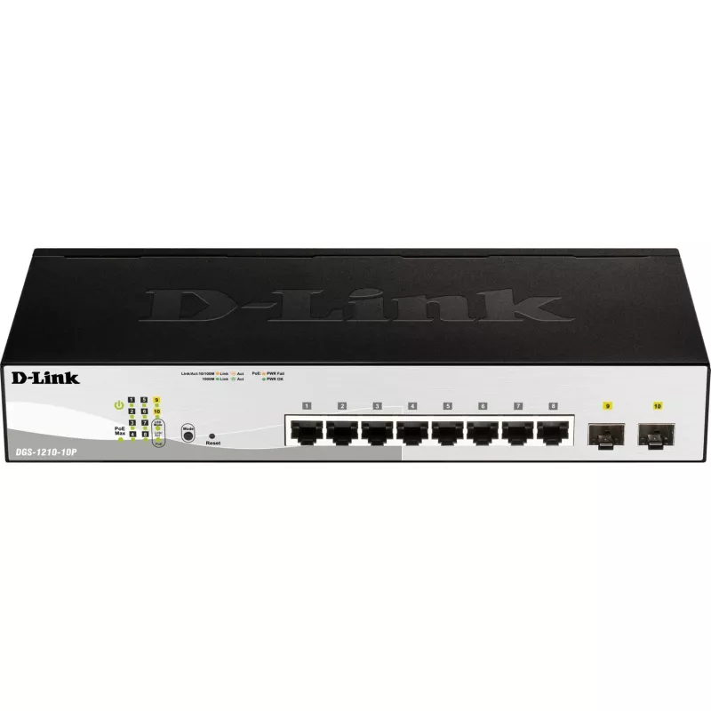 D-Link DGS-1210-10P managed L2 Gigabit Ethernet (10/100/1000) Power over Ethernet (PoE) 1U zwart