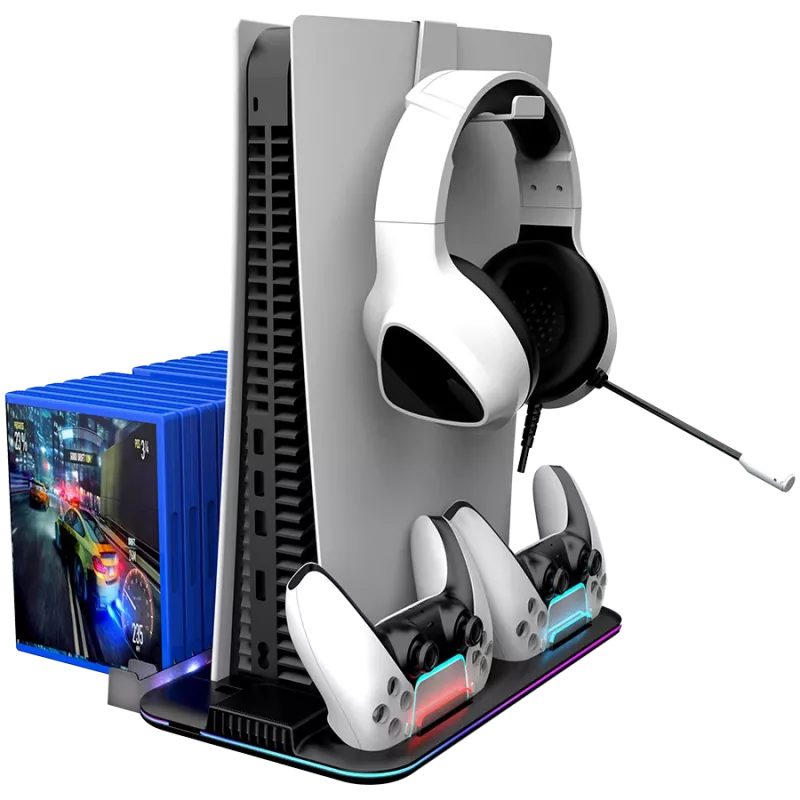 Koelstandaard CANYON CS-51 RGB voor PS5 slim zwart met dubbele controller-oplaadstation
