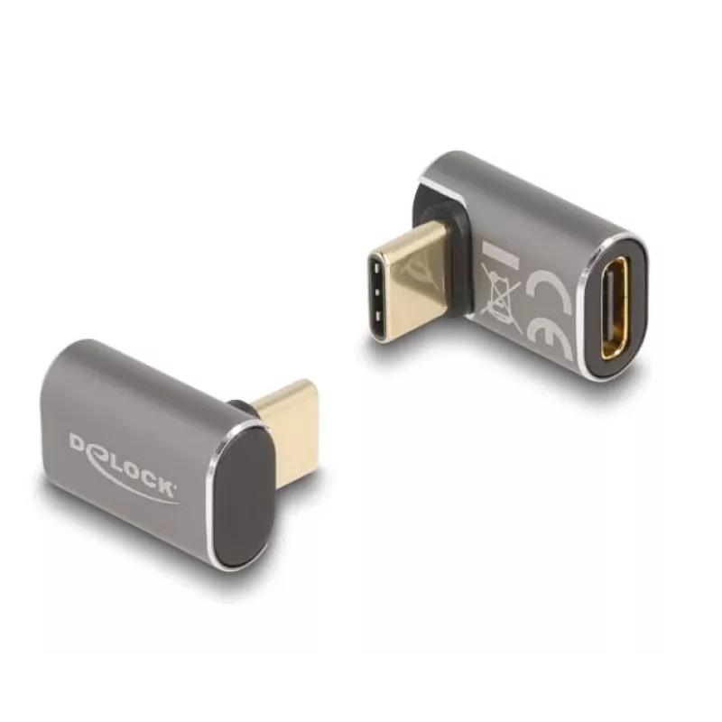 DeLOCK USB-adapter 40 Gbit/s USB Type-C PD 3.0 100 W stekker naar bus haaks 8K 60 Hz metaal